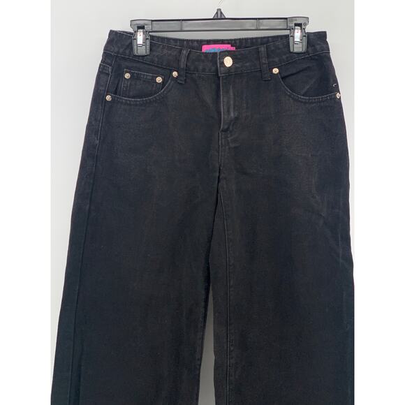 EDIKTED Women's Black Denim Frayed Wide-Leg High-Rise Five-Pocket Jeans SZ S - Picture 5 of 10